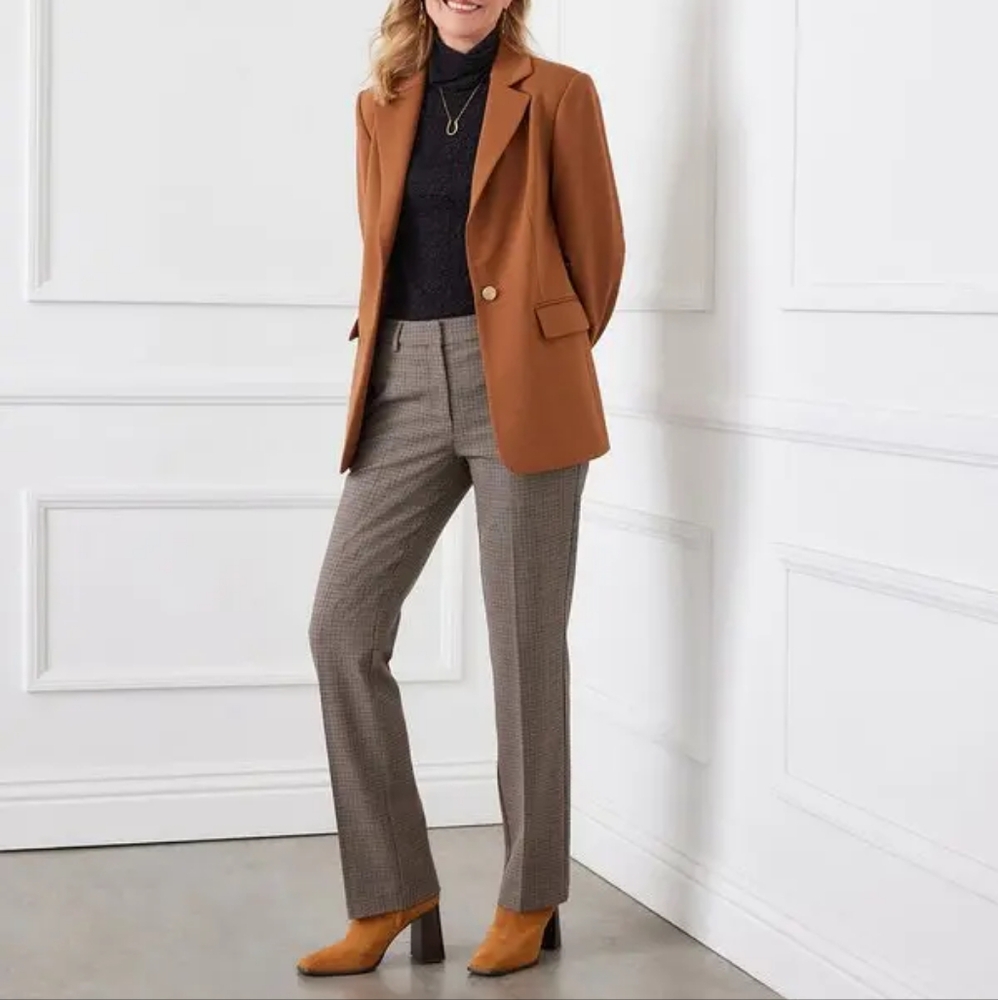 Karen Kane Plaid Trousers Women’s Straight/Flare Leg High-Rise Size - Picture 2 of 7